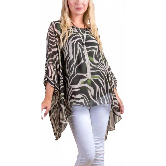 NEW GIGI MODA seta zebra print kaftan top in olive - Picture 1 of 2